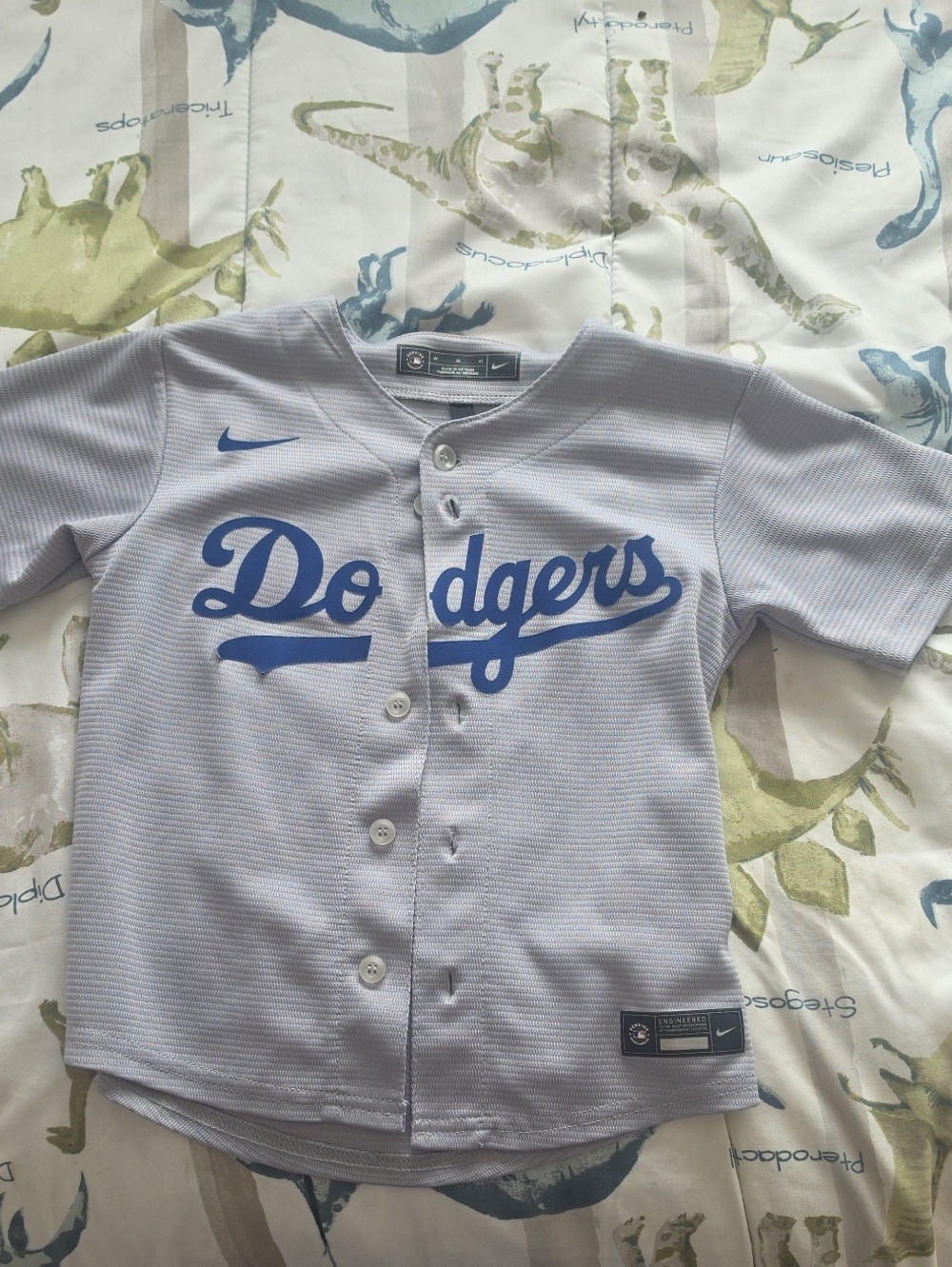 Nike Kids Dodgers Light Gray and Blue Button-Front Jersey Great Condition